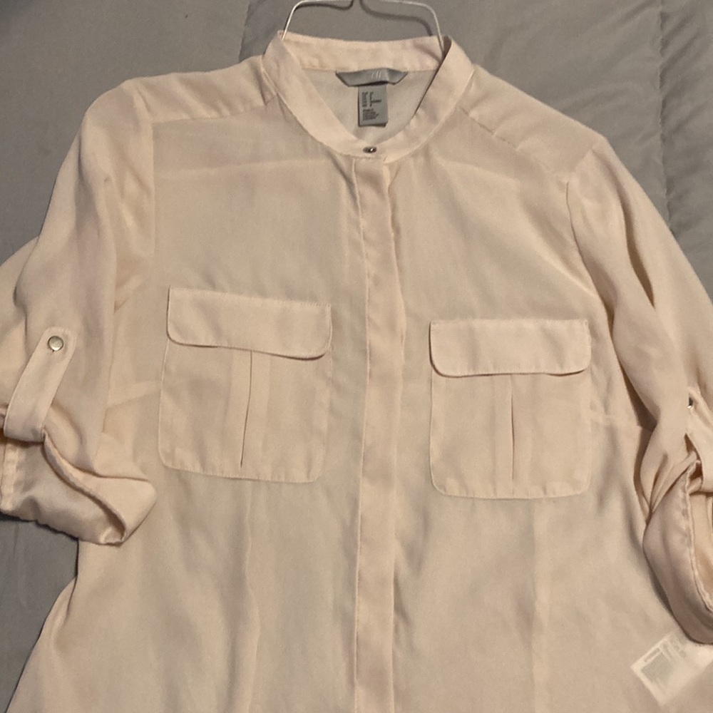 H&M Light Pink Sheer Button Down Top